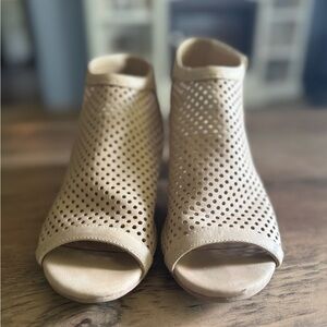 Elegant Beige Perforated Peep-Toe Booties